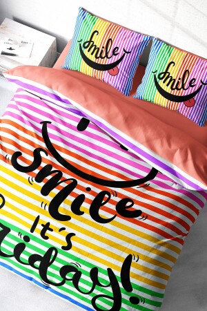 Doppelbett-Bettbezug-Set, eng gewebter Baumwollsatin, 3D-Spezialdesign „Friday Smile“ (ohne Laken) PERLASERA28909 - 1