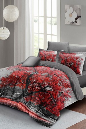 Doppelbett-Bettbezug-Set, eng gewebter Baumwollsatin, 3D-Spezialdesign, roter Baum (ohne Laken), PERLASERA26790 - 2