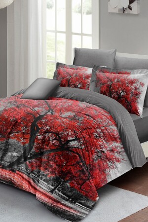 Doppelbett-Bettbezug-Set, eng gewebter Baumwollsatin, 3D-Spezialdesign, roter Baum (ohne Laken), PERLASERA26790 - 4