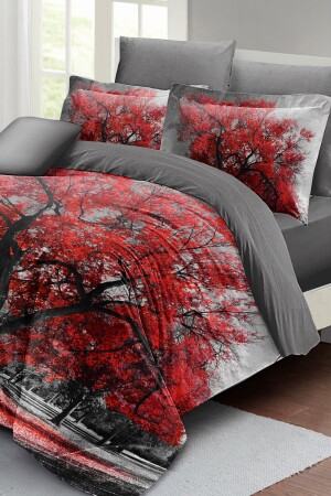 Doppelbett-Bettbezug-Set, eng gewebter Baumwollsatin, 3D-Spezialdesign, roter Baum (ohne Laken), PERLASERA26790 - 5