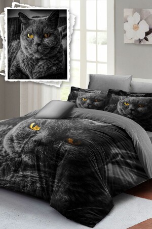 Doppelbett-Bettbezug-Set, eng gewebter Baumwollsatin, 3D-Spezialdesign, Serious Cat, Natur (ohne Laken) PERLASERA31152 - 2