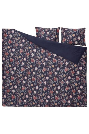 Doppelbett-Bettbezug-Set, floral gemusterter Meridyendukkan-Satin-Look, 240 x 220 cm, Dunkelblau-Bettlaken xzxc323sss - 3