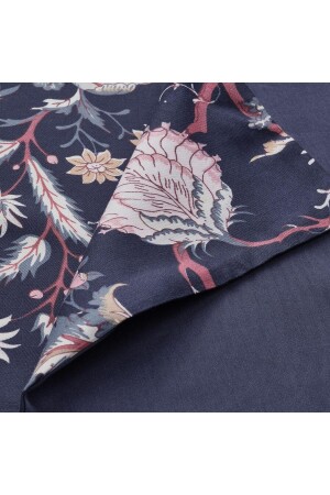 Doppelbett-Bettbezug-Set, floral gemusterter Meridyendukkan-Satin-Look, 240 x 220 cm, Dunkelblau-Bettlaken xzxc323sss - 5