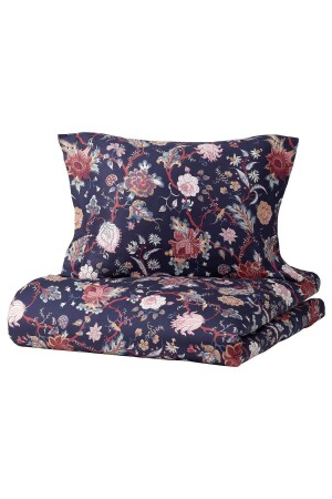 Doppelbett-Bettbezug-Set, floral gemusterter Meridyendukkan-Satin-Look, 240 x 220 cm, Dunkelblau-Bettlaken xzxc323sss - 2