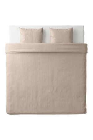 Doppelbett-Bettbezug-Set, hellbeige, gestreift, Meridyendukkan, 240 x 220/50 x 60 cm, Baumwolle, beige Bettbezug ohne Laken - 7