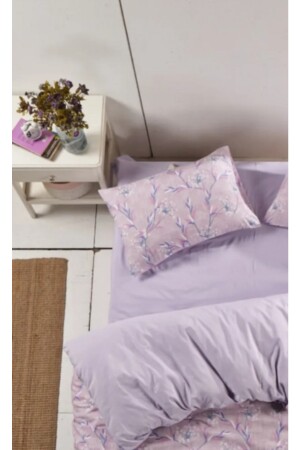 Doppelbett-Bettbezug-Set mit Blumen-Lavendel-Muster, beidseitig verwendbares Bettlaken, einfarbig, Flieder, Doppelbett-Bettbezug-Set - 5