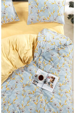 Doppelbett-Bettbezug-Set mit Blumen-Lavendel-Muster, doppelseitiges Bettlaken, schlichte gelbe Farbe, Doppelbett-Bettbezug-Set - 3