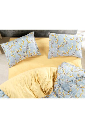 Doppelbett-Bettbezug-Set mit Blumen-Lavendel-Muster, doppelseitiges Bettlaken, schlichte gelbe Farbe, Doppelbett-Bettbezug-Set - 5