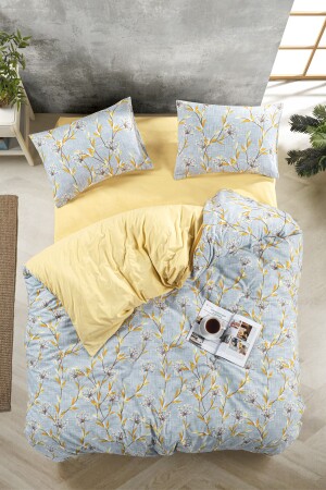 Doppelbett-Bettbezug-Set mit Blumen-Lavendel-Muster, doppelseitiges Bettlaken, schlichte gelbe Farbe, Doppelbett-Bettbezug-Set - 9