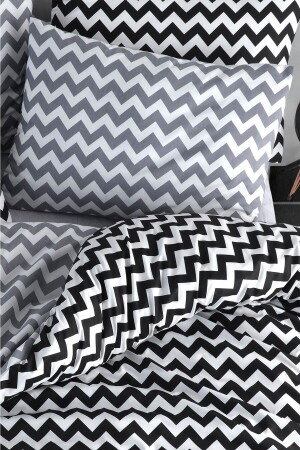 Doppelbett-Bettbezug-Set Zigzag Schwarz Grau CKNT-ZİGZAG - 7