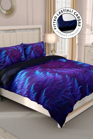 Doppelbettbezug-Set aus 100 % Baumwollsatin mit Spannbettlaken, Purple Energy MONOHOME33200 - 2