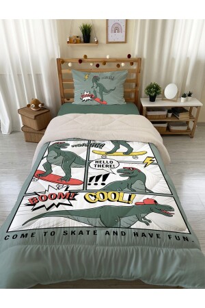 Doppelseitige Steppdecke und Schlafset aus Wellsoft-Silikon mit Dinosaurier-Muster, 160 x 220 cm - 1