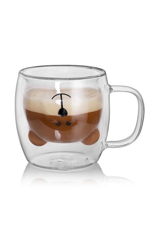 Doppelwandiger Glasbecher mit Teddybär-Design, doppelwandiger Glasbecher mit Henkel, Fun Cup pg96966 - 1