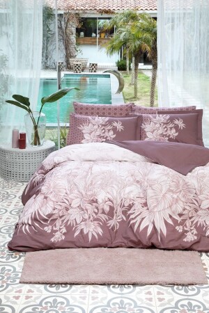 Double Sheet Elastic Duvet Cover Set Botanical Plum btnclftdnvrsm - 3