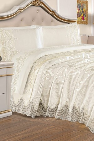 Double Sultan Chenille Brautset, 7-teilig, Creme, GLN-53439 - 1