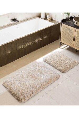 Douro Shaggy 2li Banyo Paspası Bej Kaydırmaz Taban 60 X 100 - 50 X 60 - 2