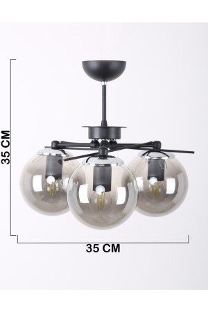 Dreieckiger Kronleuchter aus schwarzem Chrom mit 3 Rauchglaselementen - 7