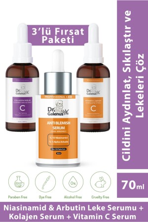 Dreifach-Pflege-Serum-Set mit Vitamin C – Kollagen und gegen dunkle Flecken (70 ml) - 1