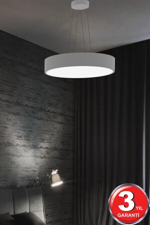 Drum 40cm ( Gri Kasa, Beyaz Işık ) Ledli Modern Led Avize, Salon, Mutfak, Oturma Yatak Odası, Sarkıt Drum 40cm Gri 6500K - 4