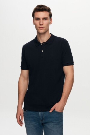 Ds Damat Regular Fit Lacivert %100 Pamuk Polo Yaka Nakışlı T-shirt - 1