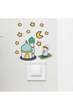 Dua Eden Çocuk Cami Hilal Ve Yıldızlar R2 Ramazan Priz Üstü Sticker - 4