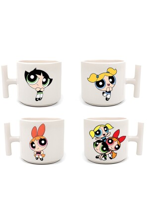 Duble Türk Kahve Fincanı & Espresso Powerpuff Girls Baskılı 4'lü Beyaz T Kupa Seti 4 Parça Tset18 - 1