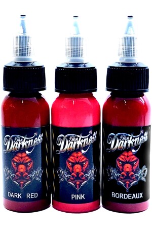 DUNKELROTER TATTOO-FARBSTOFF – CLARET DUTY TATTOO-FARBSTOFF – PINK TATTOO-FARBSTOFF DARKNESS 3 FARBEN 30 ml - 3