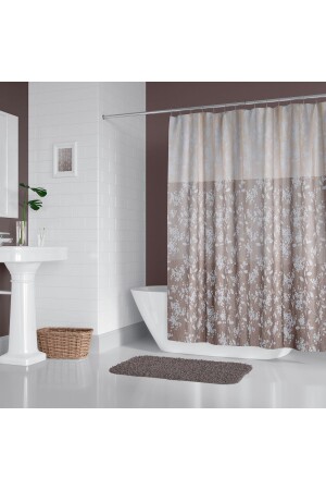 Duş Perdesi Çift Kanat 2x120x200cm Çiçekli Desenli Banyo Perdesi 16 Adet C Halka Hediyeli - 4