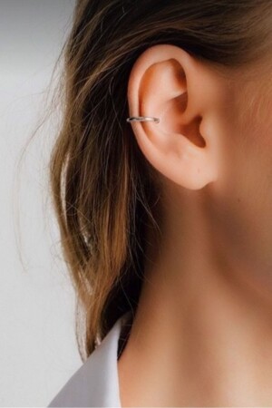 Düz Sade İnce Earcuff Deliksiz Kıkırdak Küpesi - 6