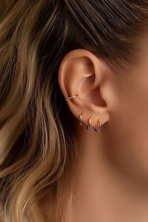 Düz Sade İnce Earcuff Deliksiz Kıkırdak Küpesi - 6