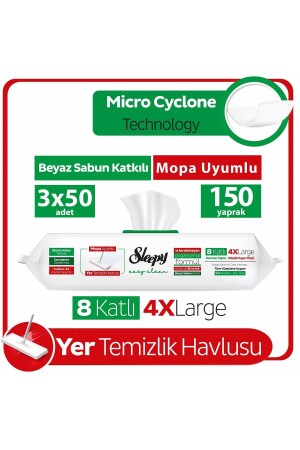 Easy Clean Beyaz Sabun Katkılı Mopa Uyumlu Yer Temizlik Havlusu 3x50 (150 YAPRAK) - 3