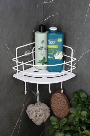 Edelstahl-Shampoo-Halter aus weißem Draht, selbstklebendes Badezimmer-Organizer, Eckregal mit Kristallregal - 3