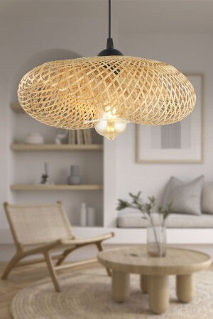 Edna Einzel-Rattan-Wohnzimmer-Kronleuchter im modernen Design 21028-1 - 1