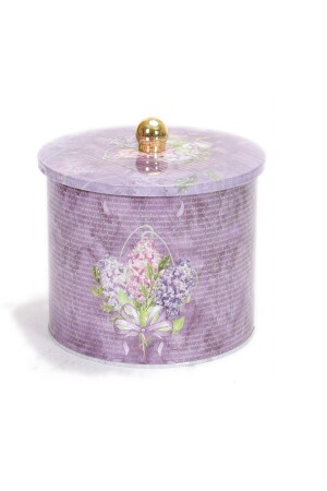 Ef143-28 Flower Purple Desenli Yuvarlak Metal Saklama Kabı 14 Cm EF143-28 - 1