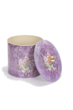 Ef143-28 Flower Purple Desenli Yuvarlak Metal Saklama Kabı 14 Cm EF143-28 - 4