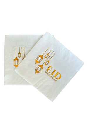 Eid Mubarak Yazılı Gold Yaldızlı Peçete 16lı 16x16 Cm Altın Varaklı Ramazan Bayram Temalı Dini Süsü - 4