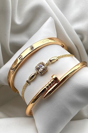 Eid-Special 3-teiliges Goldstein-Handschellen-Nägel- und Stein-verstellbares Armband-Set - 4