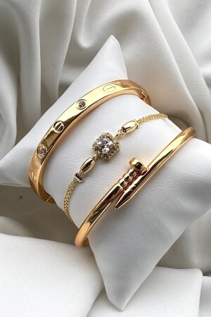 Eid-Special 3-teiliges Goldstein-Handschellen-Nägel- und Stein-verstellbares Armband-Set - 8