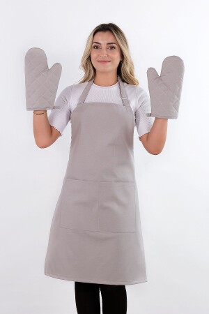 Einfaches Set mit 3 verstellbaren Kleiderbügeln und Taschen, Küchenschürzen-Set (2 Handschuhe), für Chef, Kellner, Café, Barista - 7