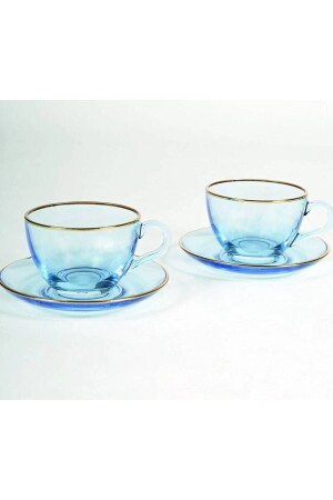 Einfaches Teetassen-Set aus blauem Glas für 2 Personen, 240 ml - 2