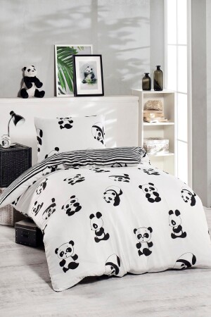 Einzel-Junior-Bettbezug-Set Panda Schwarz - 2