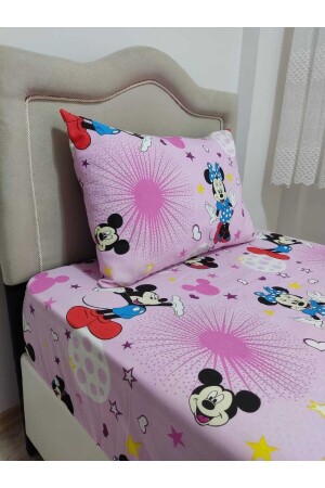 Einzelner rosa Mickey-Mouse-Bettbezug und Bettlaken-Set 123rnevresim - 3