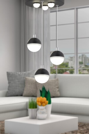 Ekin 3-teilige runde 24 Watt schwarze LED-Schmetterlings-detaillierte moderne Korridor-, Schlafzimmer- und Wohnzimmer-Hängelampe mit LED 4081-03Y-BL - 4