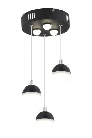 Ekin 3-teilige runde 24 Watt schwarze LED-Schmetterlings-detaillierte moderne Korridor-, Schlafzimmer- und Wohnzimmer-Hängelampe mit LED 4081-03Y-BL - 6