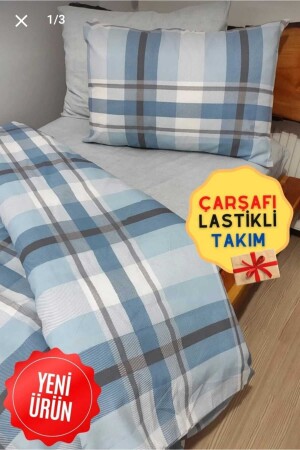 Ekose Desen 4 Parça Lastikli Çarşaflı Tek Kişilik (100X200 CM) Nevresim Takımı EKOSE-NEV - 2