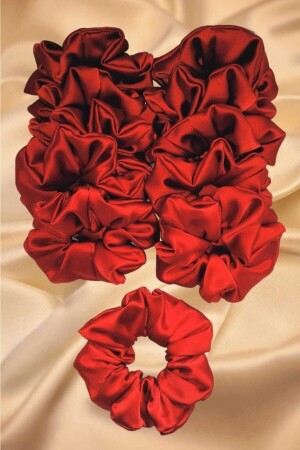 Elastisches Bagel-rotes Satin-10-teiliges Scrunchie-Haarspangen-Set für Damen-Henna und Verlobungshochzeit - 2