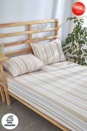 Elastisches Bettlaken-Set für Doppelbett und King-Size-Bett im Bohemian-Stil mit Streifenmuster - 3