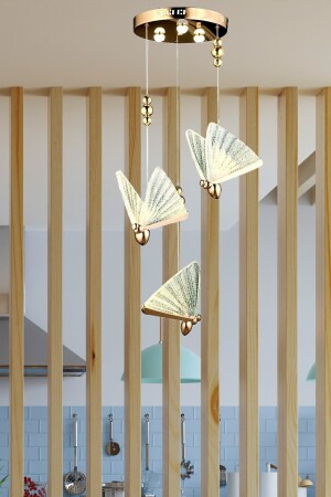 Elegance Modern Butterfly Design Dreifach-Pendelleuchte LED-Kronleuchter Roségold Gelb Großartige Optik burenze809 - 4