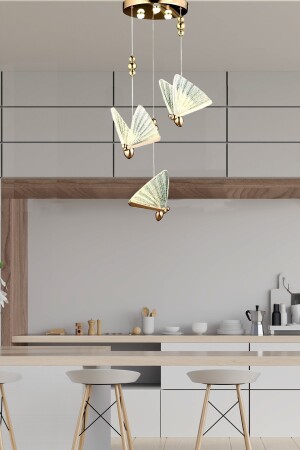 Elegance Modern Butterfly Design Dreifach-Pendelleuchte LED-Kronleuchter Roségold Gelb Großartige Optik burenze809 - 8