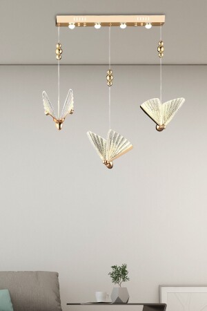 Elegance Modern Butterfly Design Triple Pendelleuchte LED Kronleuchter Reihe Esstisch Roségold Gelb burenze810 - 3